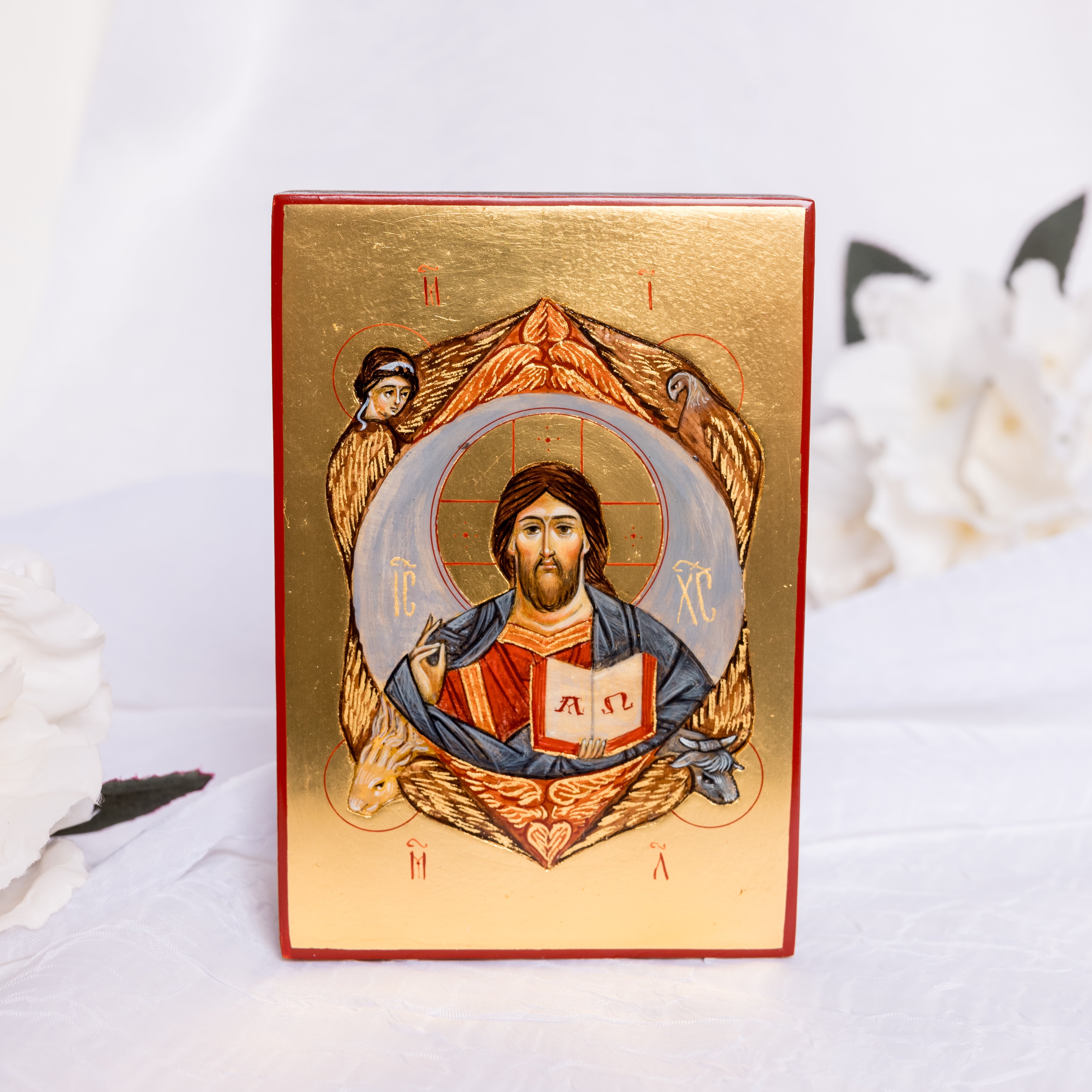 Pantocrator con Evangelistas- Icono Pintado a Mano