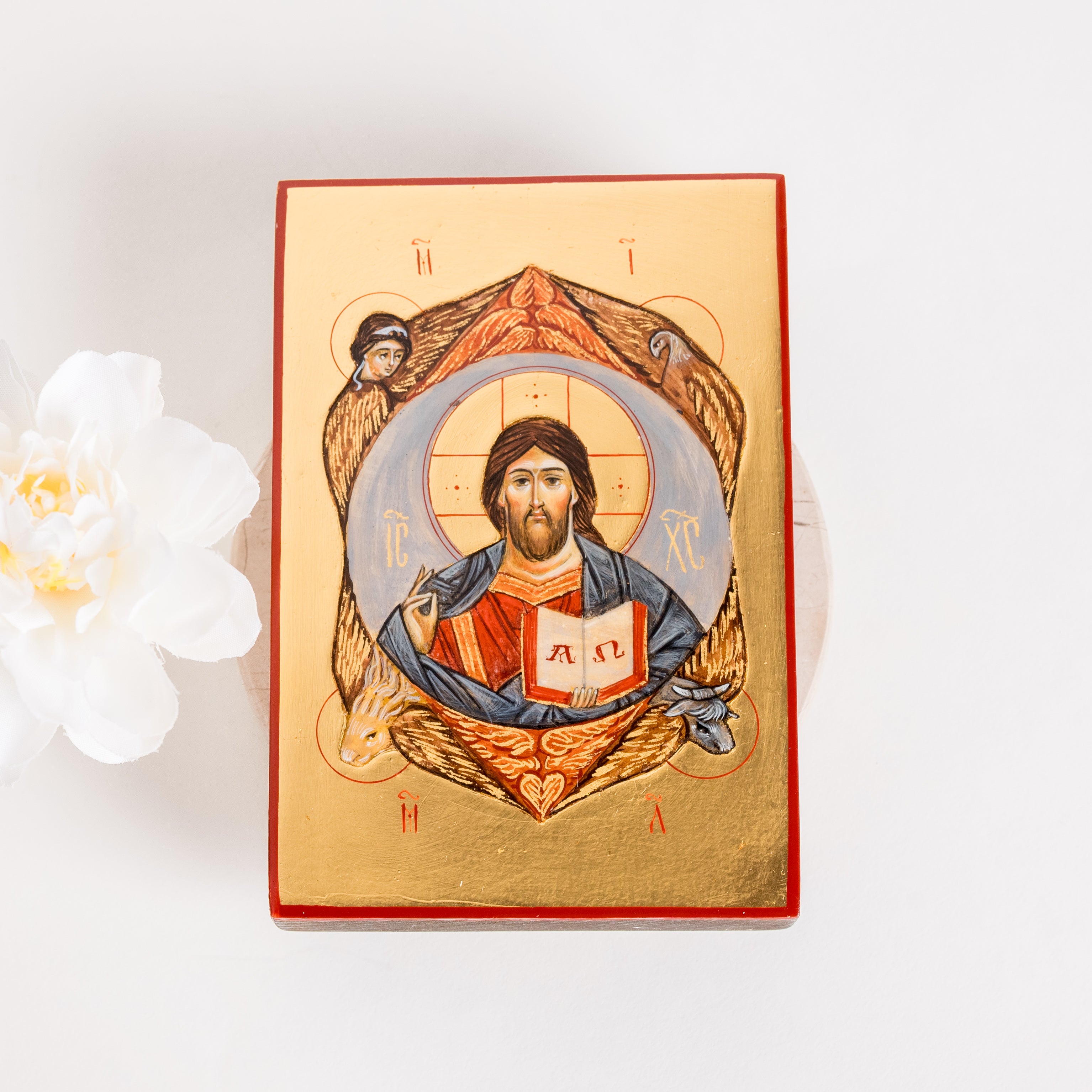 Pantocrator con Evangelistas- Icono Pintado a Mano