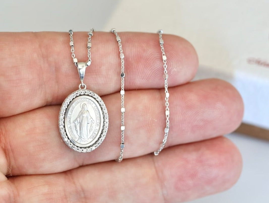 Medalla Milagrosa Plata con Zirconia